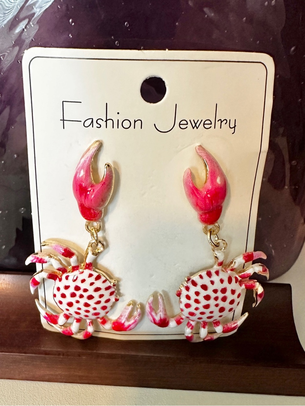 Red and White Crab Drop Earrings - Cute Coastal Jewelry